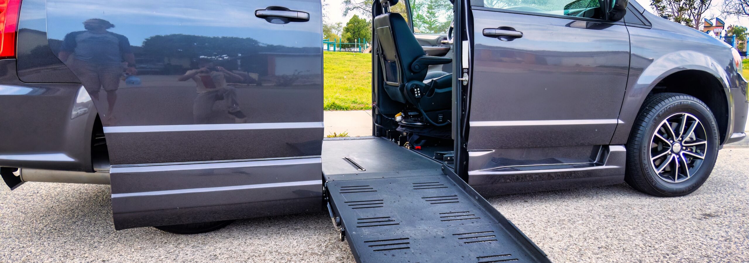 a disabled or handicapped van with lowered floor for wheelchair transport
