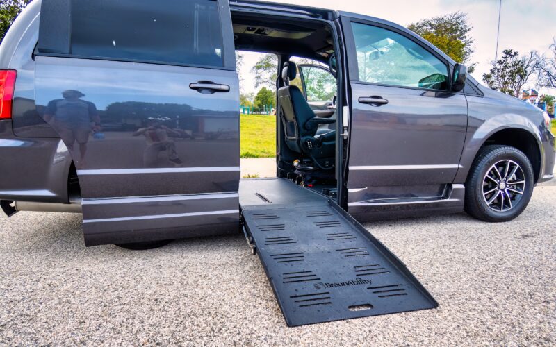 a disabled or handicapped van with lowered floor for wheelchair transport